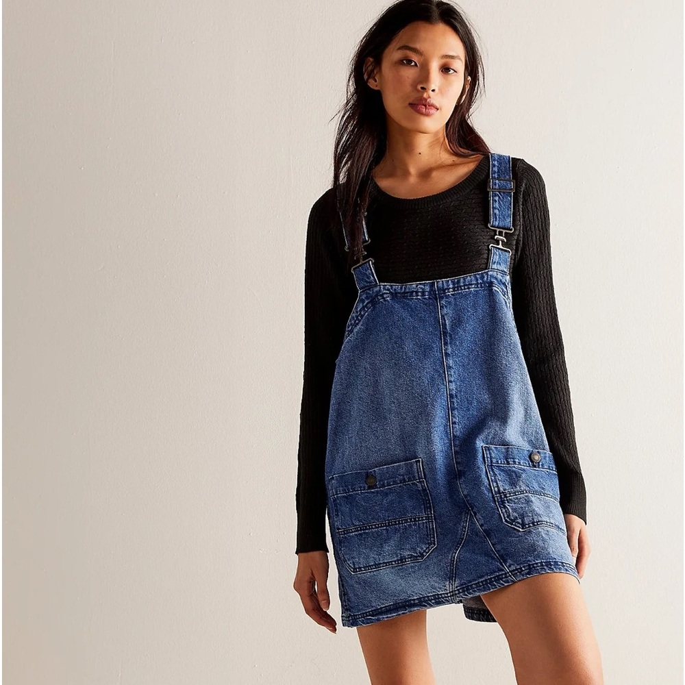 NWT Free People Overall Smock Mini Shortalls in Sapphire